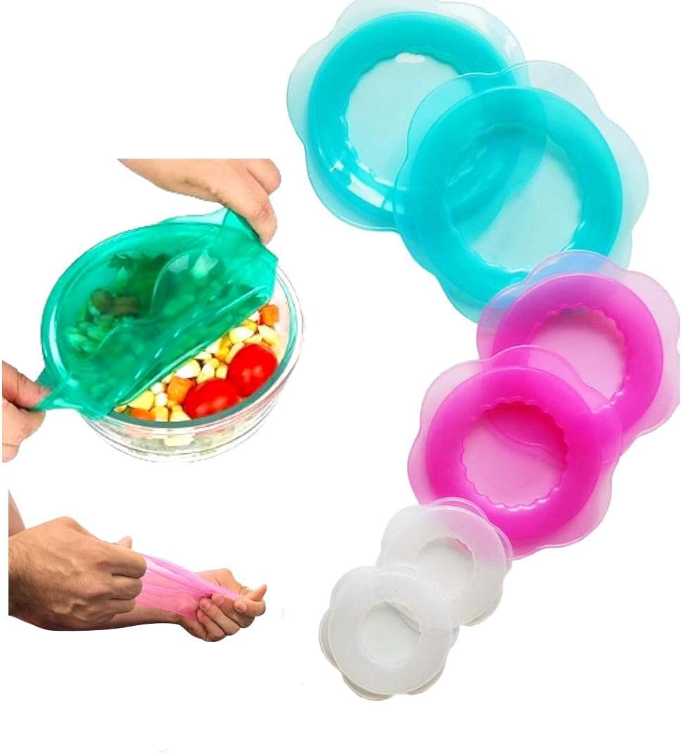 Silicone Stretch Lids - Kitchen Gadgets & Essentials - Storage Containers for Bowls with Lids - Kitchen Must Haves for Food Storage - 6-Pack Reusable, Dishwasher Safe, BPA-Free
