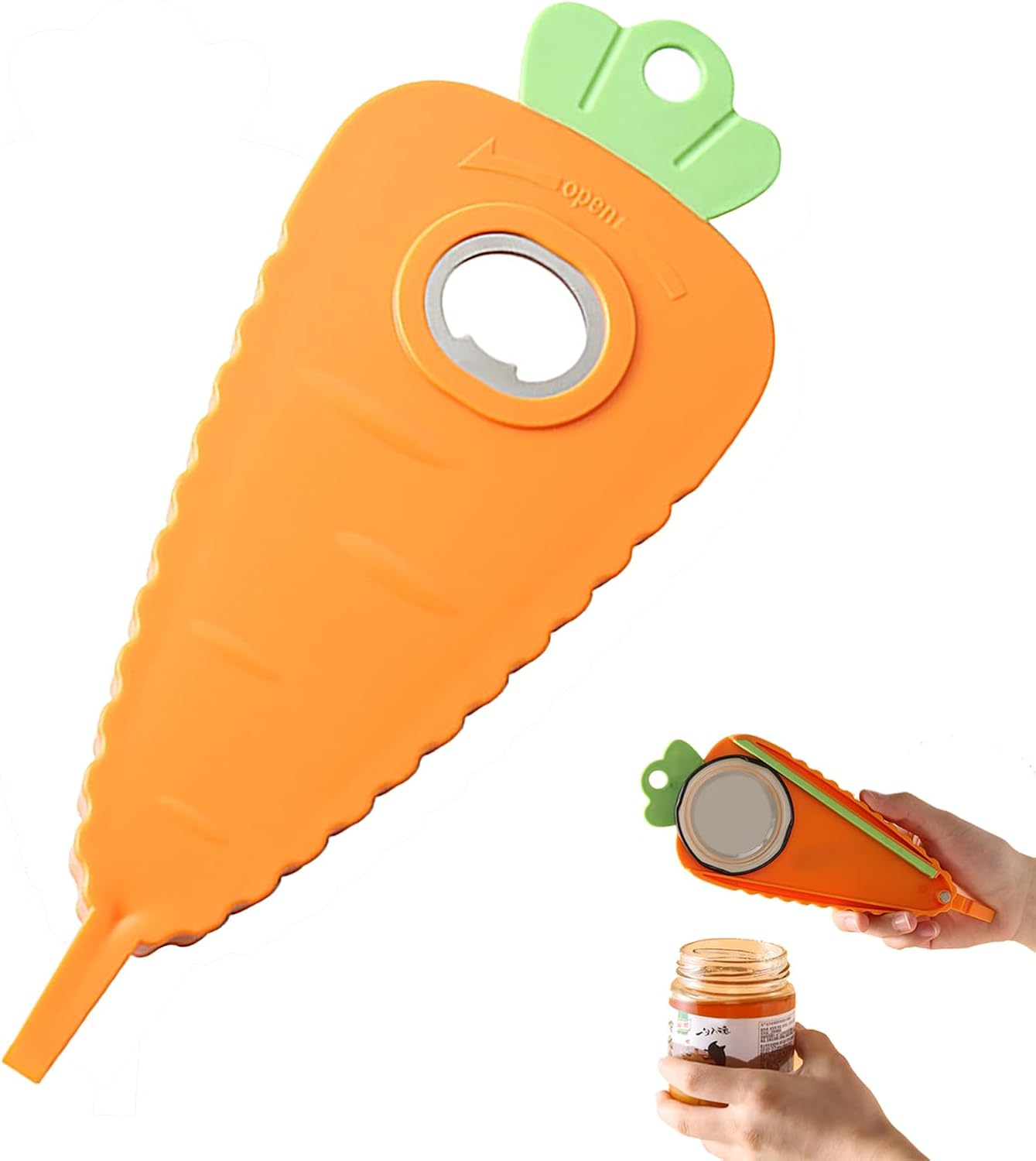Magnetic Carrot-Shaped Jar & Bottle Opener - Effortless Lid Removal for Weak Hands, Arthritis, Seniors - Fridge Decor Gift, Kitchen Aid Tool (Orange)