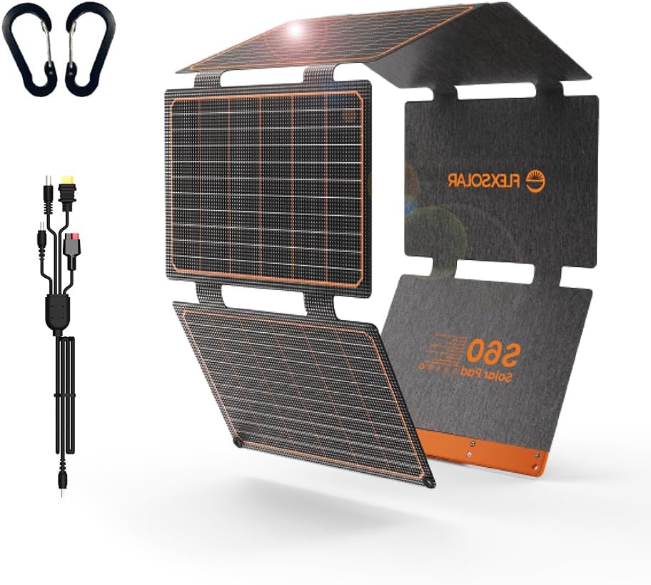 FlexSolar 60W Portable Solar Panels Chargers with PD3.0 USB-C,QC3.0 USB-A and DC Outputs Foldable IP67 Waterproof Power Emergency Camping for Small Power Station Generator,Phones, Power Banks, Tablets