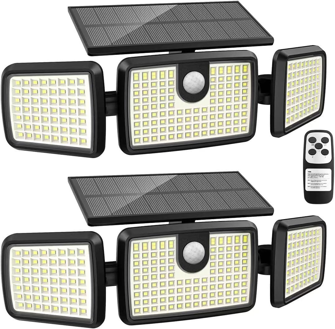 Solar Lights Outdoor, Quick Charge Solar Motion Deck Lights Outdoor for Deck with 232LEDs High Brightness, Larger Built-in Tempered Glass Panel, Sensitive PIR Motion Inductor (Remote,2 Pack)