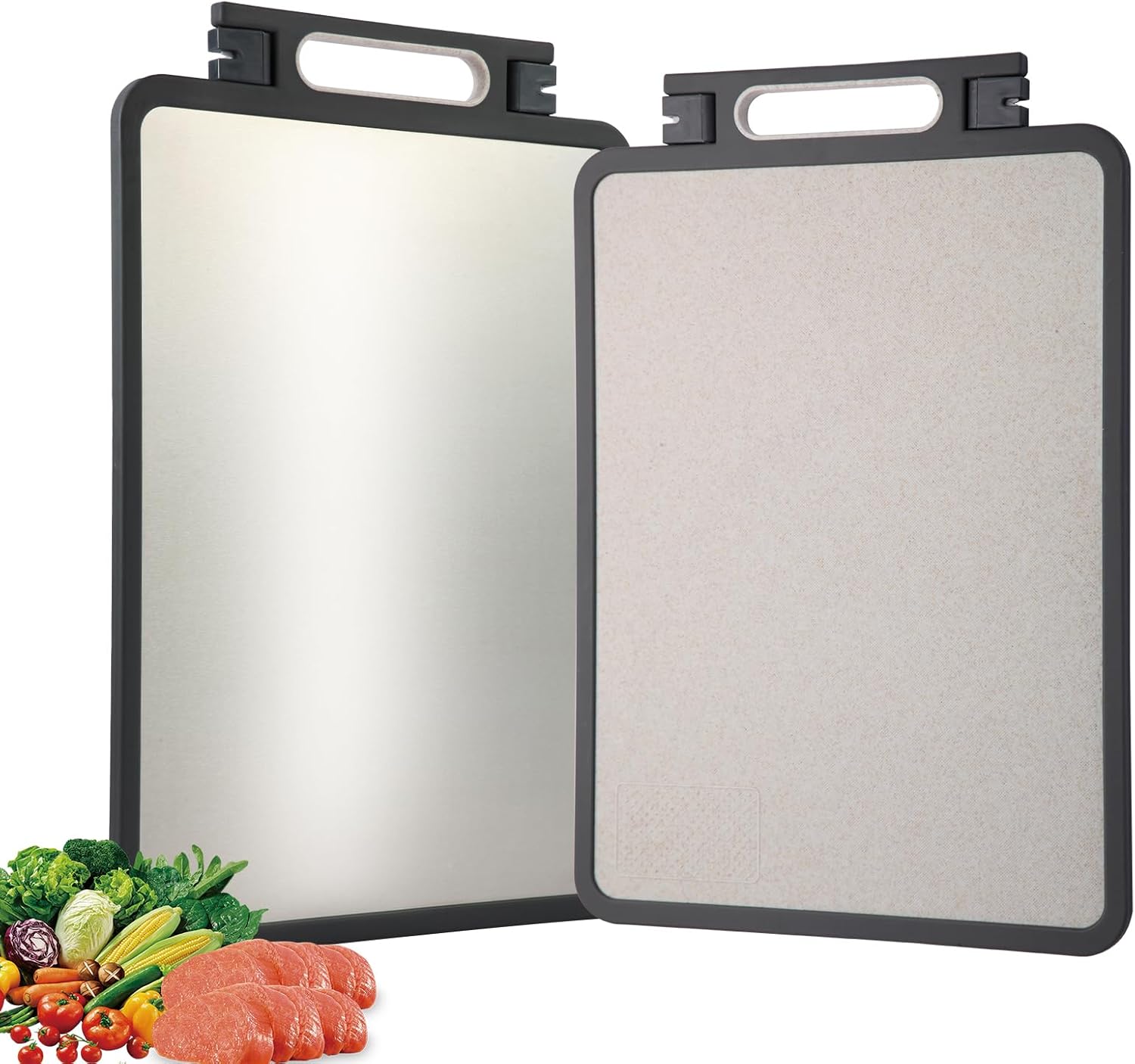 2 in 1 Stainless Steel Cutting Board Non Toxic Antibacteria Food Grade Kitchen Gadgets Double Sided Cutting Boards for Kitchen Safe Cutting Boards with a Knife Sharpener Mother Gifts
