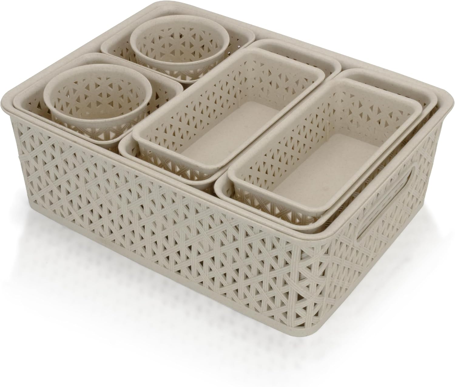 Brookstone, 10-Piece Multi-Purpose Organizing Set – Nesting Baskets for Drawers & Vanity, Customizable Storage, Eco-Friendly, Versatile for Home, Office, Bathroom, and Kitchen